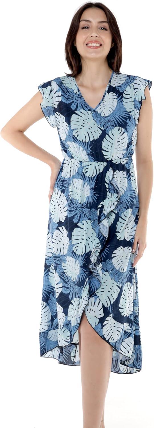 imageMatchable Family Hawaiian Luau Men Women Girl Boy Clothes in Pacific Palm NavyWomen Wrap Ruffle