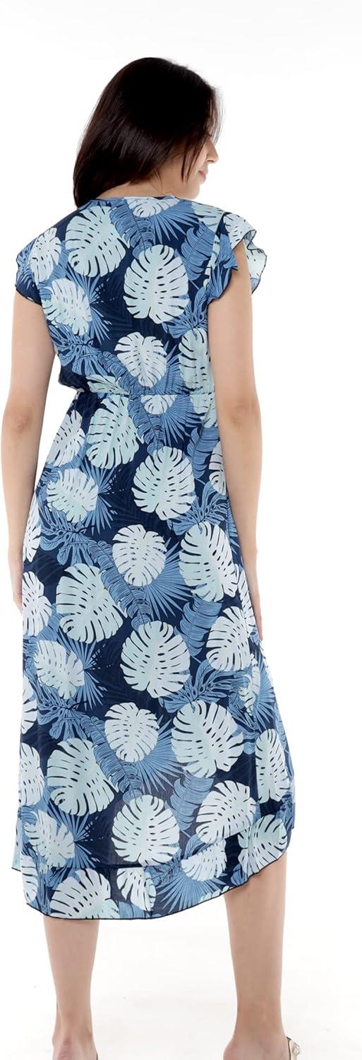 imageMatchable Family Hawaiian Luau Men Women Girl Boy Clothes in Pacific Palm NavyWomen Wrap Ruffle