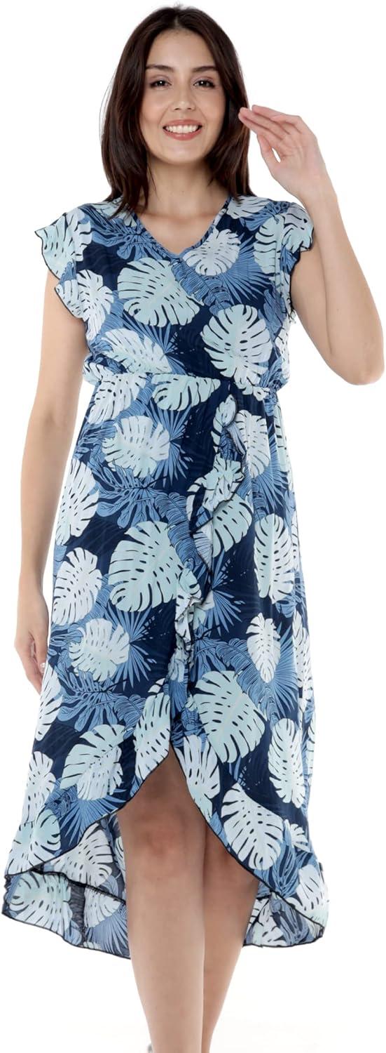imageMatchable Family Hawaiian Luau Men Women Girl Boy Clothes in Pacific Palm NavyWomen Wrap Ruffle