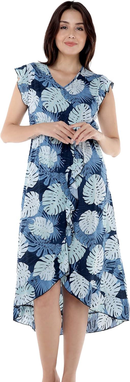 imageMatchable Family Hawaiian Luau Men Women Girl Boy Clothes in Pacific Palm NavyWomen Wrap Ruffle