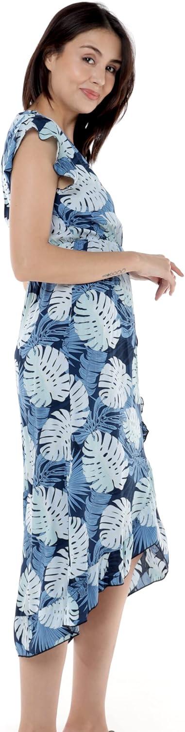 imageMatchable Family Hawaiian Luau Men Women Girl Boy Clothes in Pacific Palm NavyWomen Wrap Ruffle