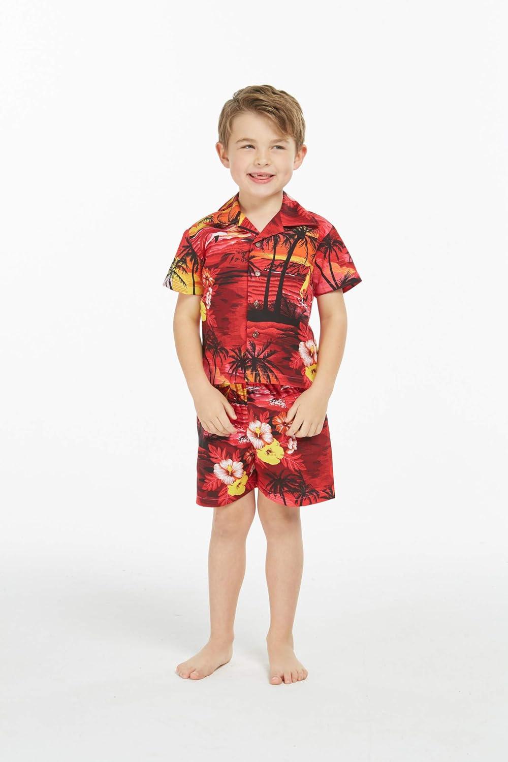 imageMatchable Family Hawaiian Luau Men Women Girl Boy Clothes in Sunset RedBoy Short Sleeve