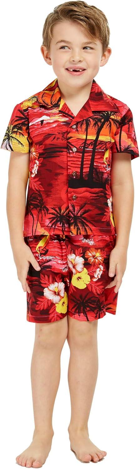imageMatchable Family Hawaiian Luau Men Women Girl Boy Clothes in Sunset RedBoy Short Sleeve