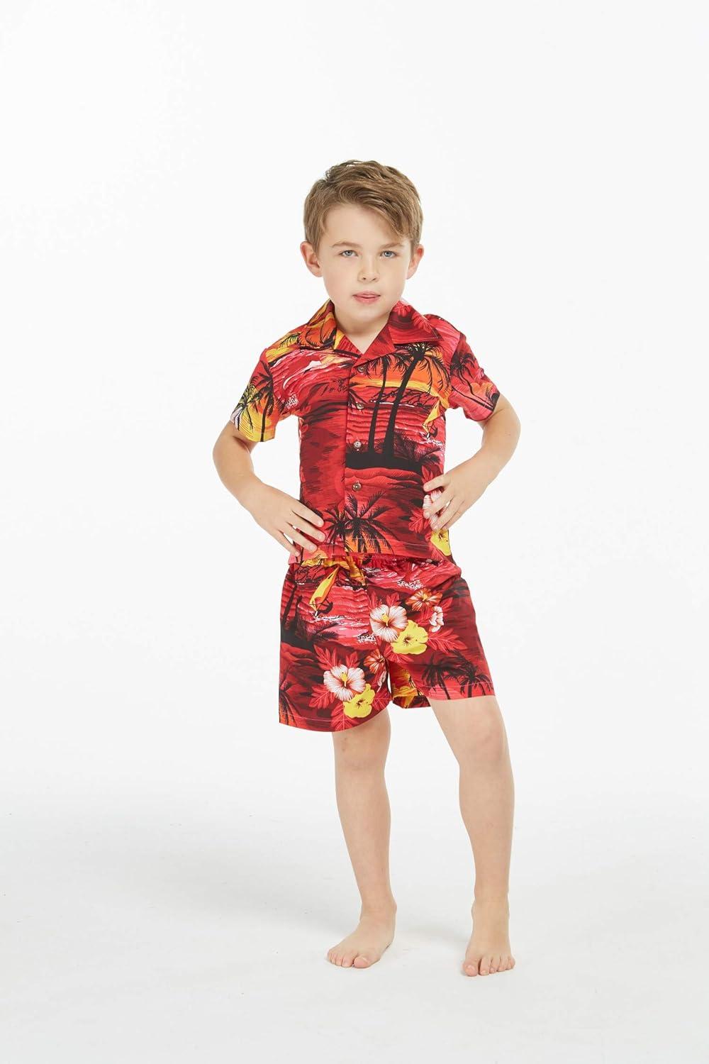 imageMatchable Family Hawaiian Luau Men Women Girl Boy Clothes in Sunset RedBoy Short Sleeve