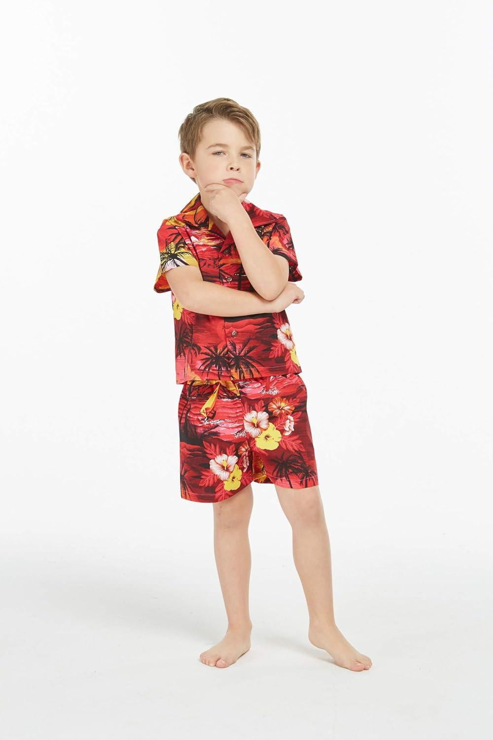 imageMatchable Family Hawaiian Luau Men Women Girl Boy Clothes in Sunset RedBoy Short Sleeve