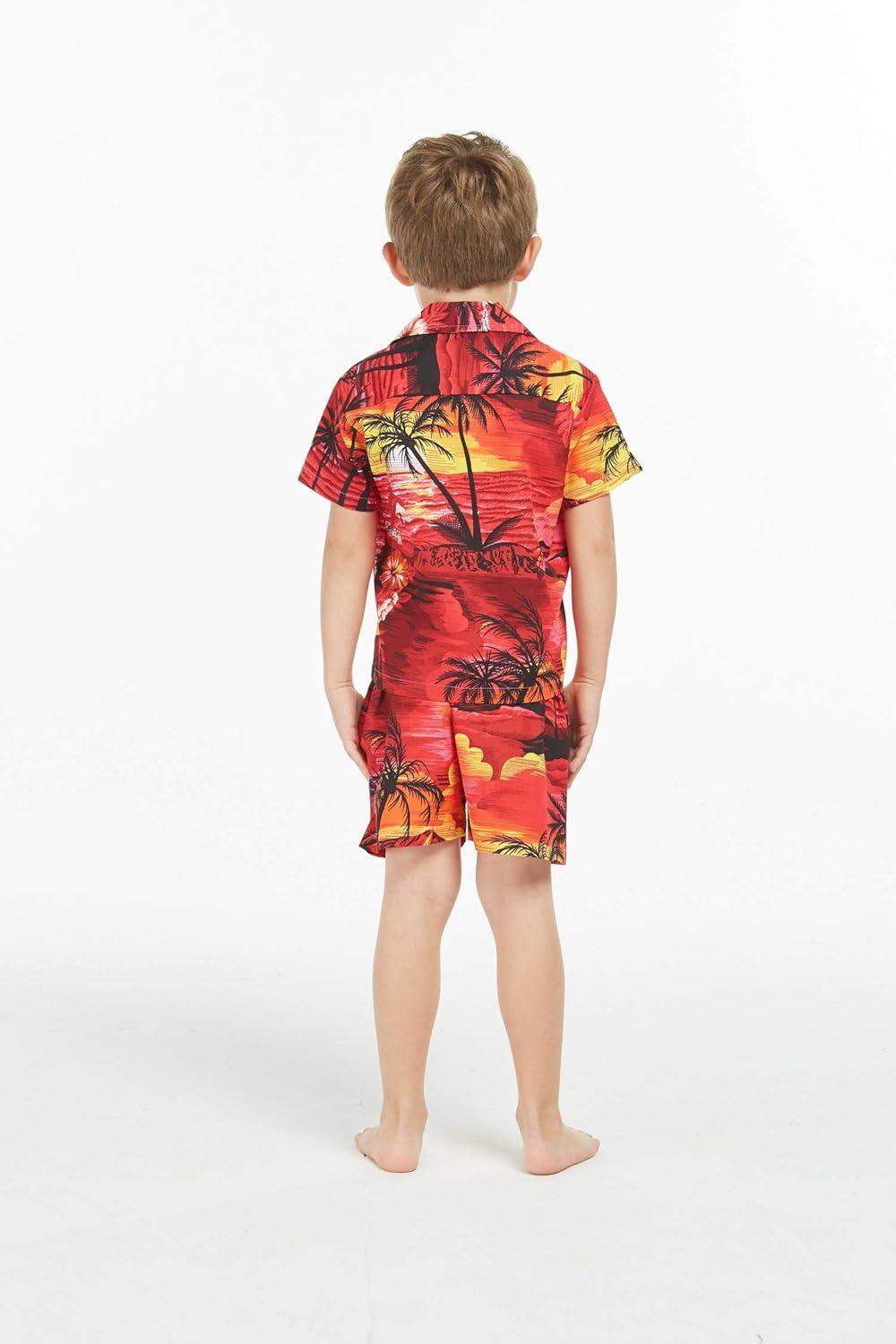 imageMatchable Family Hawaiian Luau Men Women Girl Boy Clothes in Sunset RedBoy Short Sleeve