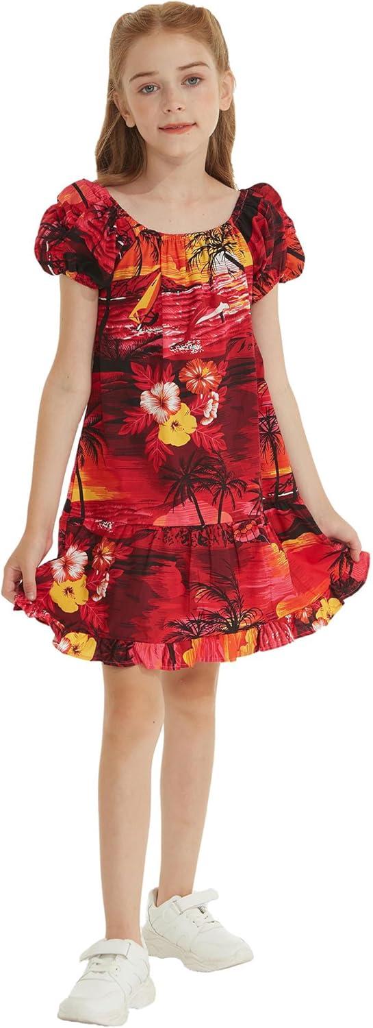 imageMatchable Family Hawaiian Luau Men Women Girl Boy Clothes in Sunset RedGirl Collar Shirt