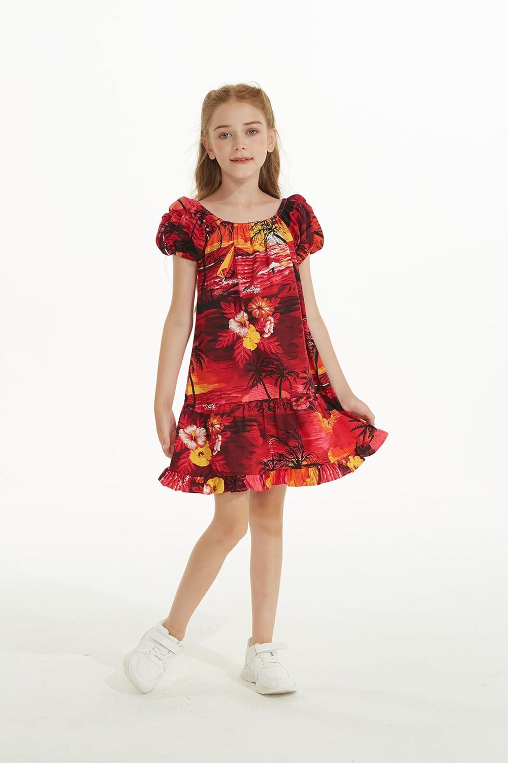 imageMatchable Family Hawaiian Luau Men Women Girl Boy Clothes in Sunset RedGirl Collar Shirt