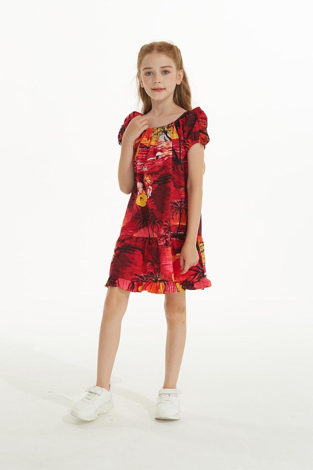 imageMatchable Family Hawaiian Luau Men Women Girl Boy Clothes in Sunset RedGirl Collar Shirt