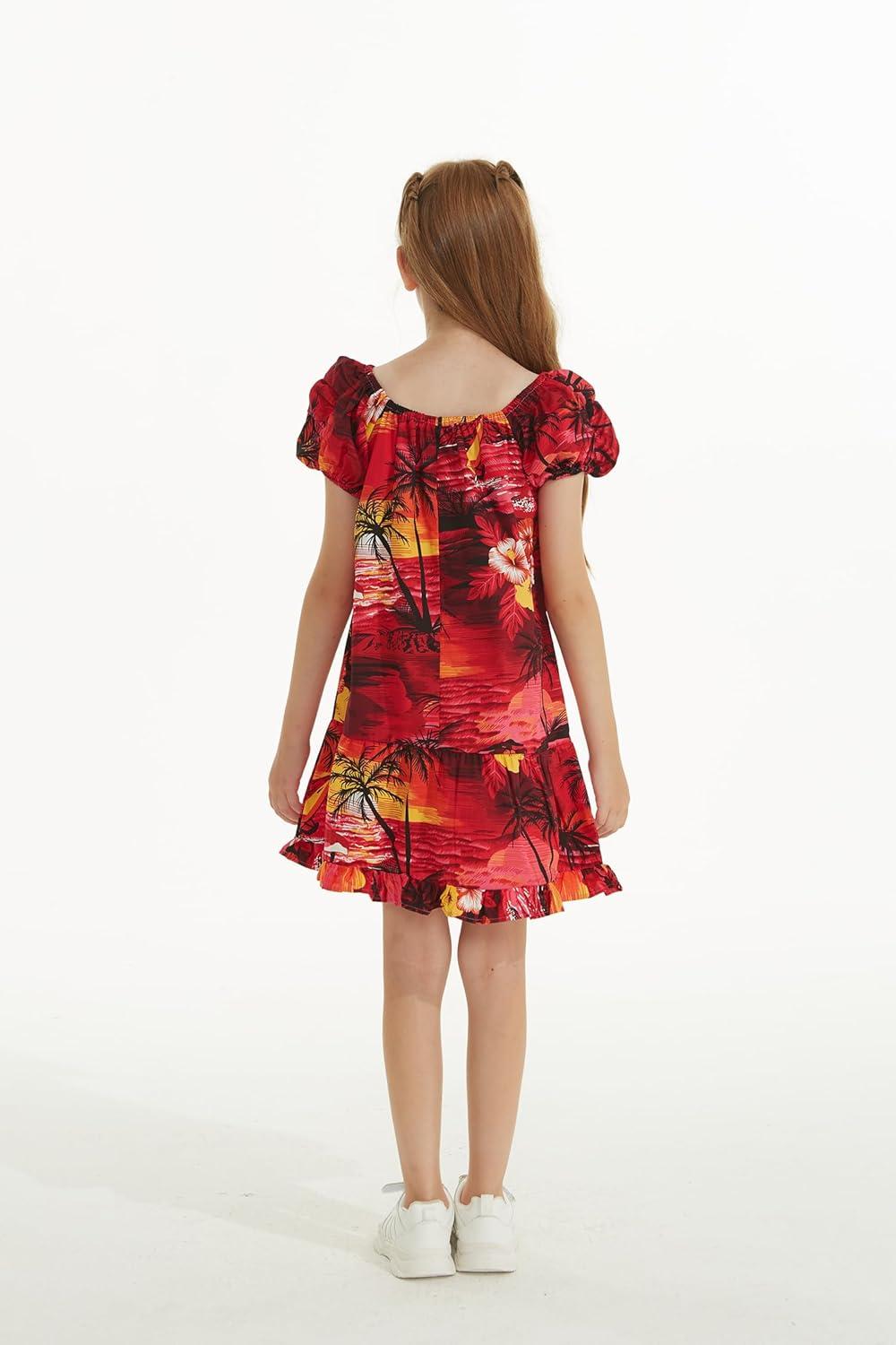 imageMatchable Family Hawaiian Luau Men Women Girl Boy Clothes in Sunset RedGirl Collar Shirt