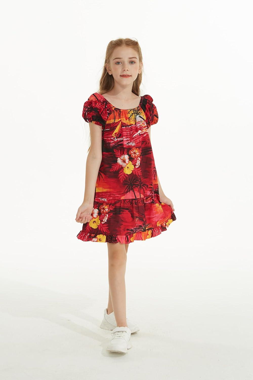 imageMatchable Family Hawaiian Luau Men Women Girl Boy Clothes in Sunset RedGirl Collar Shirt