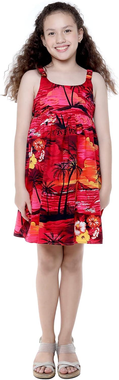 imageMatchable Family Hawaiian Luau Men Women Girl Boy Clothes in Sunset RedGirl Elastic Strap