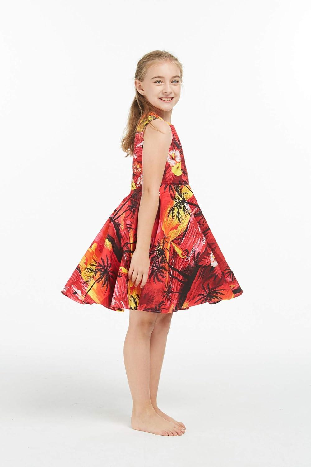 imageMatchable Family Hawaiian Luau Men Women Girl Boy Clothes in Sunset RedGirl Fit and Flare
