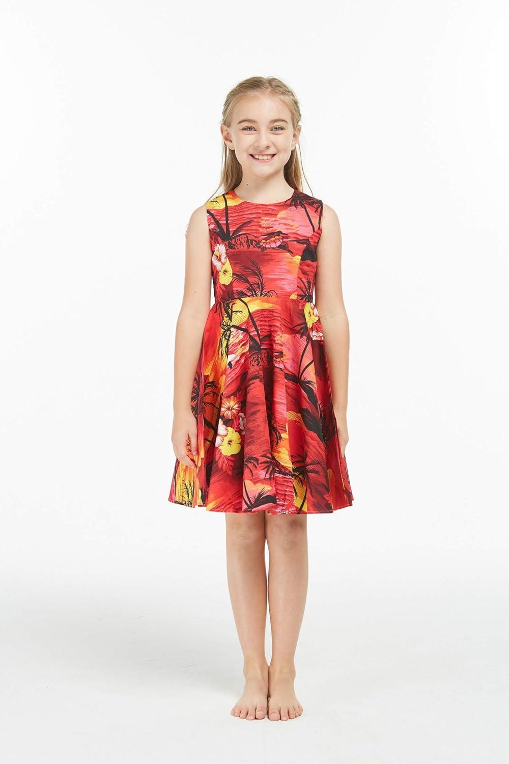 imageMatchable Family Hawaiian Luau Men Women Girl Boy Clothes in Sunset RedGirl Fit and Flare