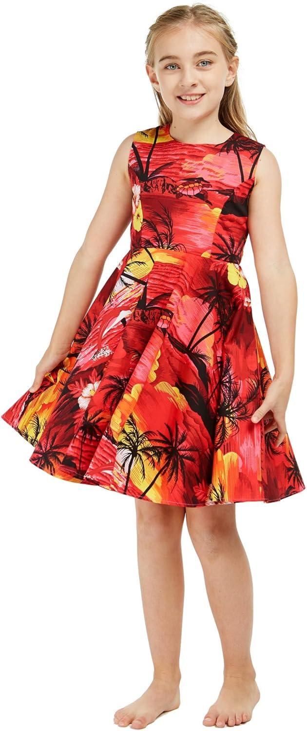 imageMatchable Family Hawaiian Luau Men Women Girl Boy Clothes in Sunset RedGirl Fit and Flare