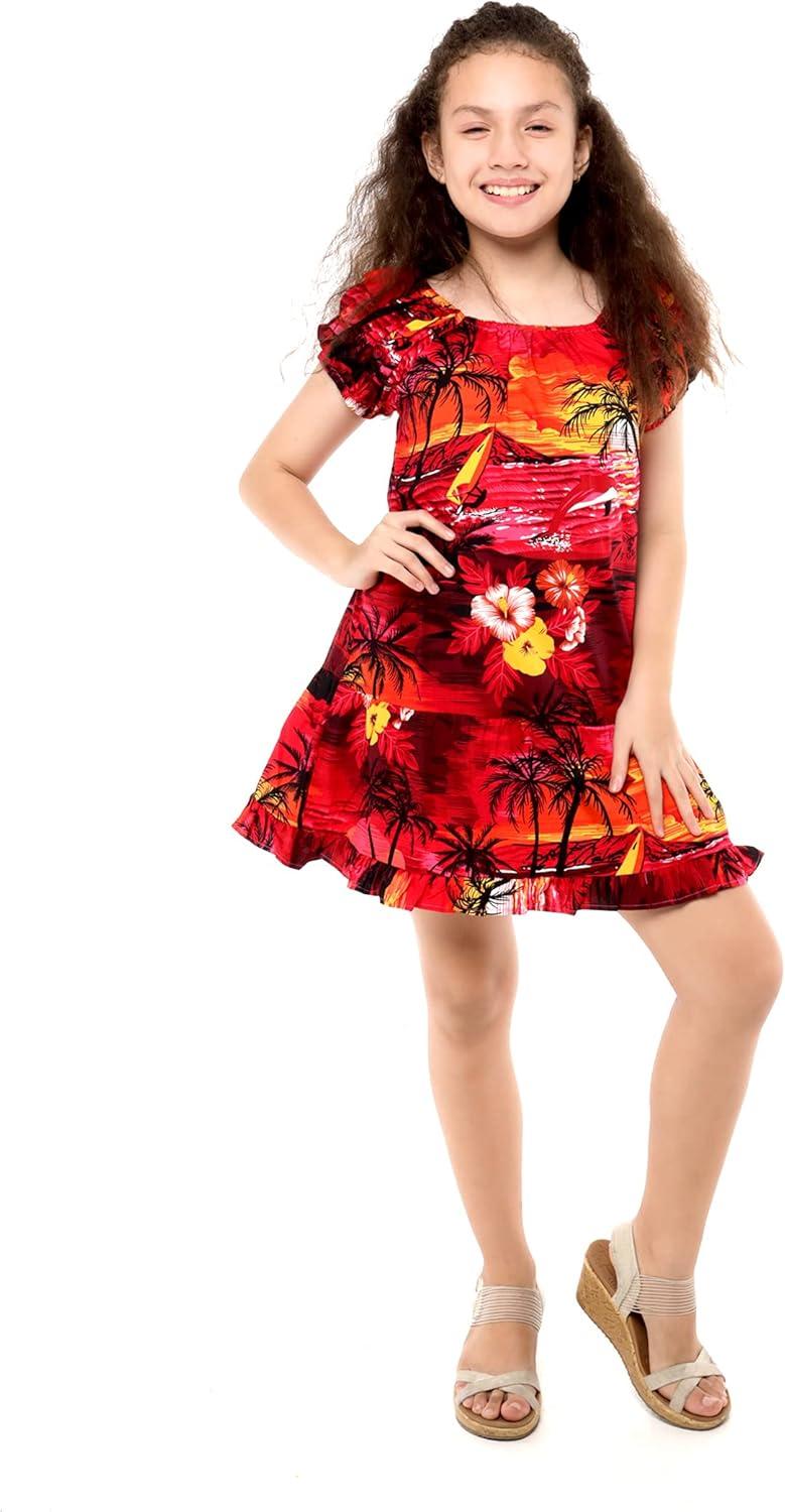 imageMatchable Family Hawaiian Luau Men Women Girl Boy Clothes in Sunset RedGirl Simple Muumuu Ruffle