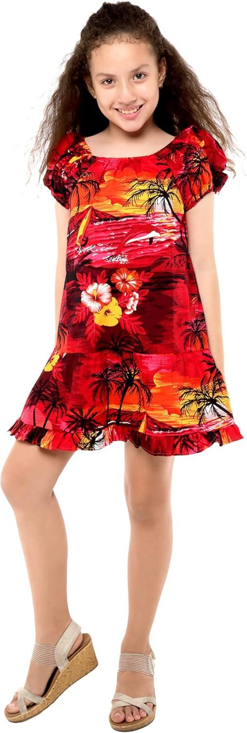 imageMatchable Family Hawaiian Luau Men Women Girl Boy Clothes in Sunset RedGirl Simple Muumuu Ruffle