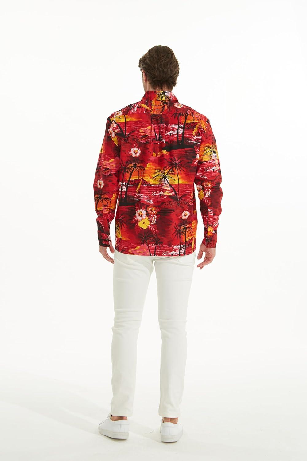 imageMatchable Family Hawaiian Luau Men Women Girl Boy Clothes in Sunset RedMen Long Sleeve