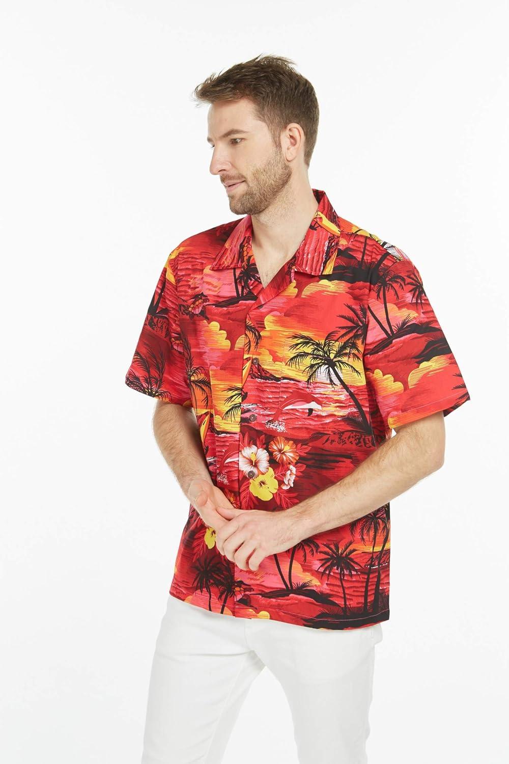imageMatchable Family Hawaiian Luau Men Women Girl Boy Clothes in Sunset RedMen Short Sleeve