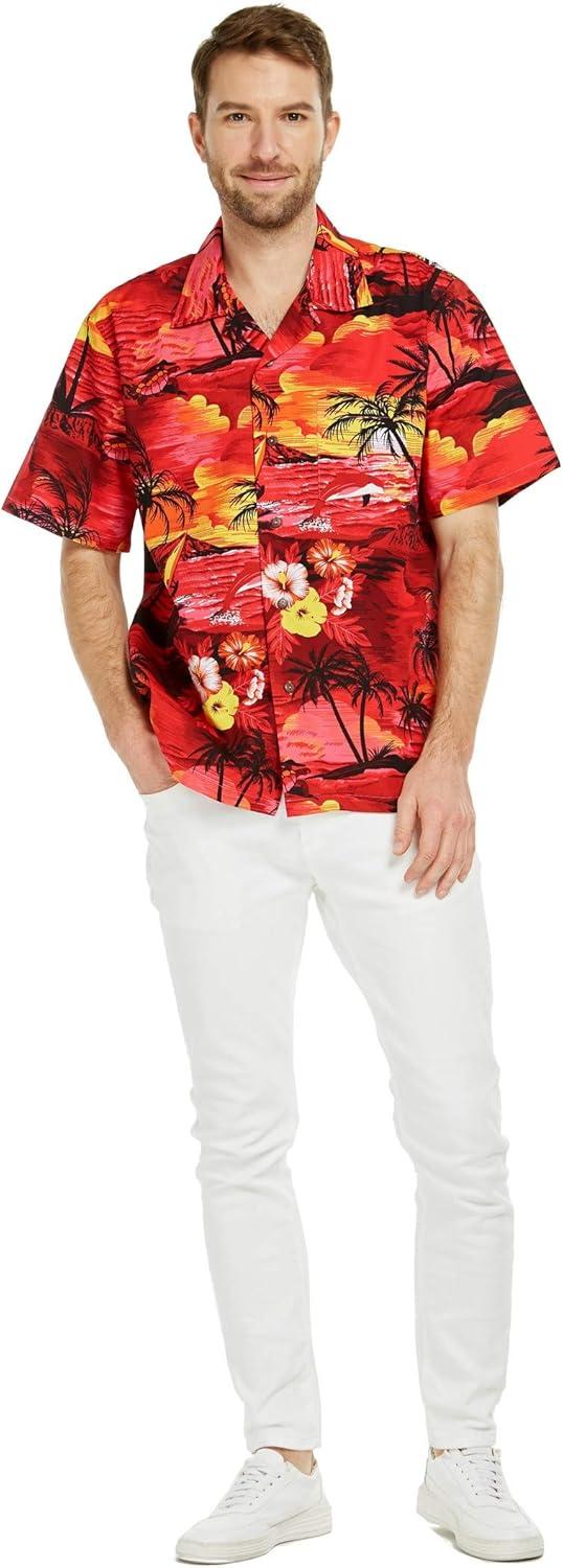 imageMatchable Family Hawaiian Luau Men Women Girl Boy Clothes in Sunset RedMen Short Sleeve