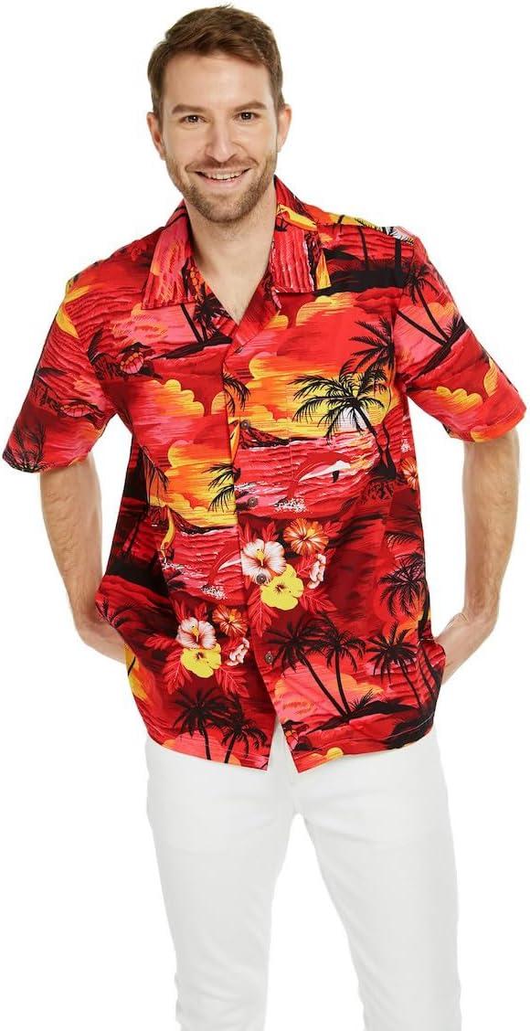 imageMatchable Family Hawaiian Luau Men Women Girl Boy Clothes in Sunset RedMen Short Sleeve