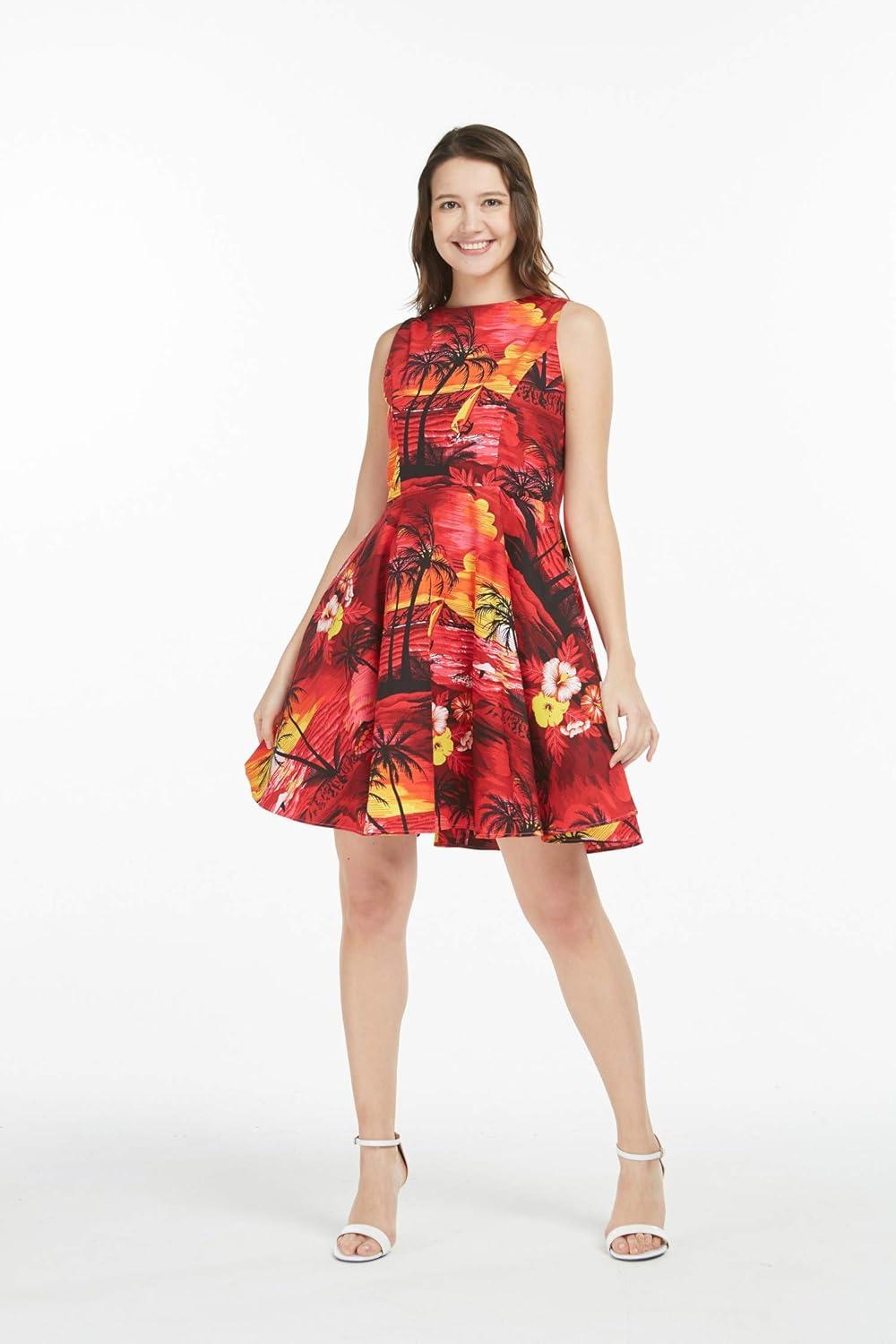 imageMatchable Family Hawaiian Luau Men Women Girl Boy Clothes in Sunset RedWomen Fit and Flare