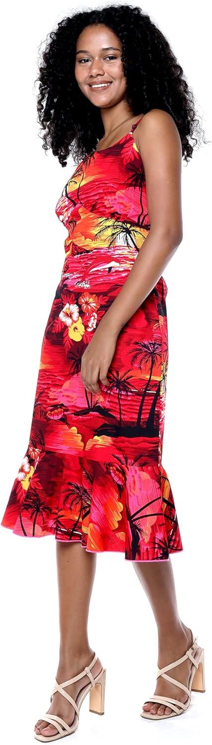 imageMatchable Family Hawaiian Luau Men Women Girl Boy Clothes in Sunset RedWomen Mermaid Dress
