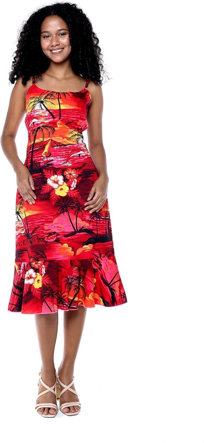 imageMatchable Family Hawaiian Luau Men Women Girl Boy Clothes in Sunset RedWomen Mermaid Dress