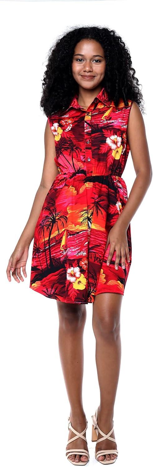 imageMatchable Family Hawaiian Luau Men Women Girl Boy Clothes in Sunset RedWomen Shirt Dress