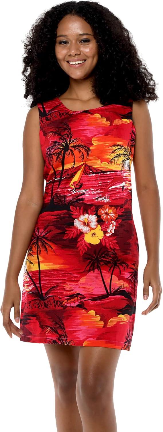 imageMatchable Family Hawaiian Luau Men Women Girl Boy Clothes in Sunset RedWomen Tank