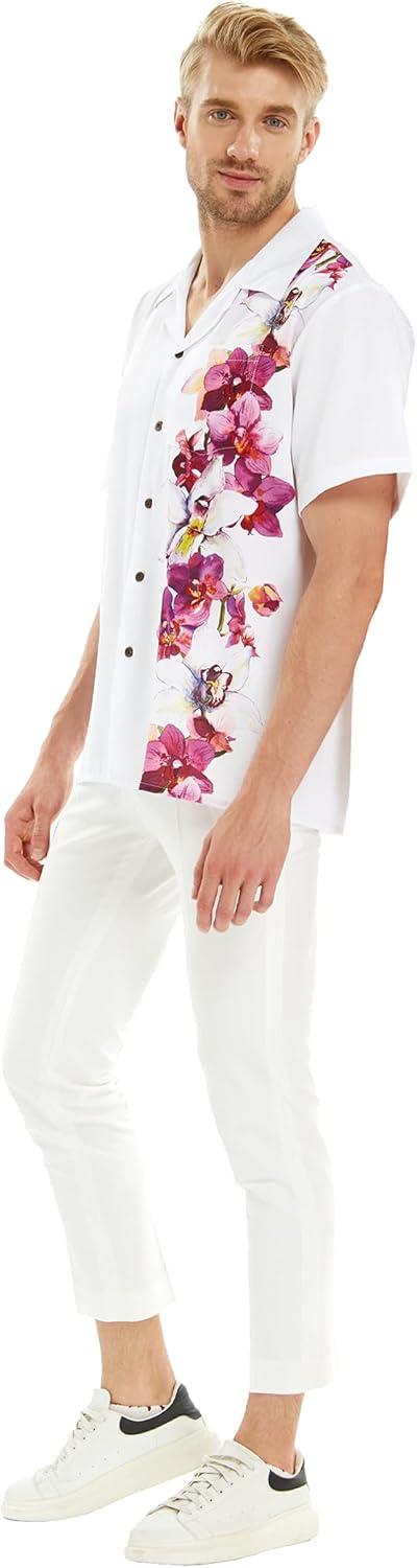 imageMatchable Family Hawaiian Luau Men Women Girl Boy Clothes in Watercolor OrchidMen Short Sleeve Side
