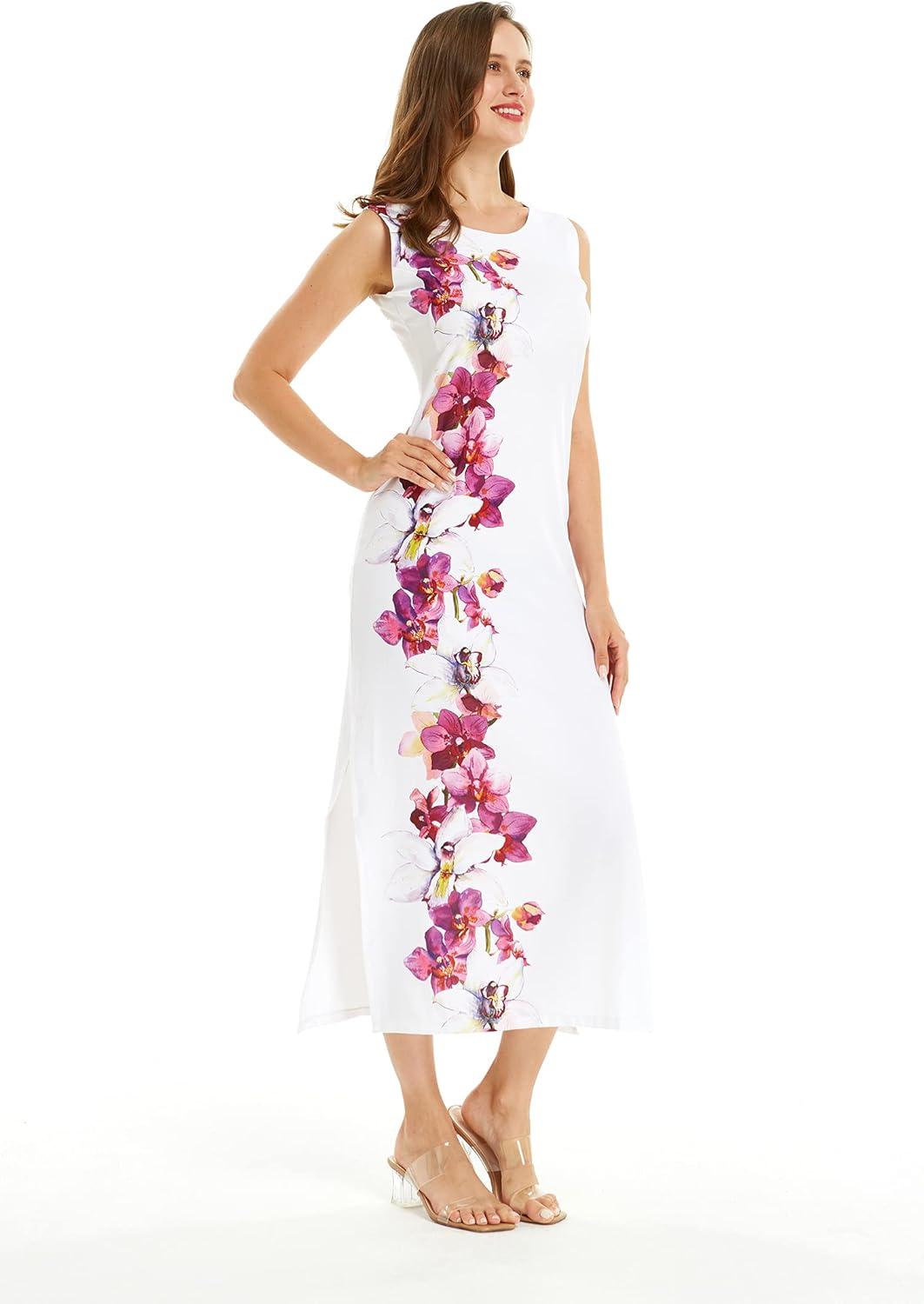 imageMatchable Family Hawaiian Luau Men Women Girl Boy Clothes in Watercolor OrchidWomen Maxi Tank Side