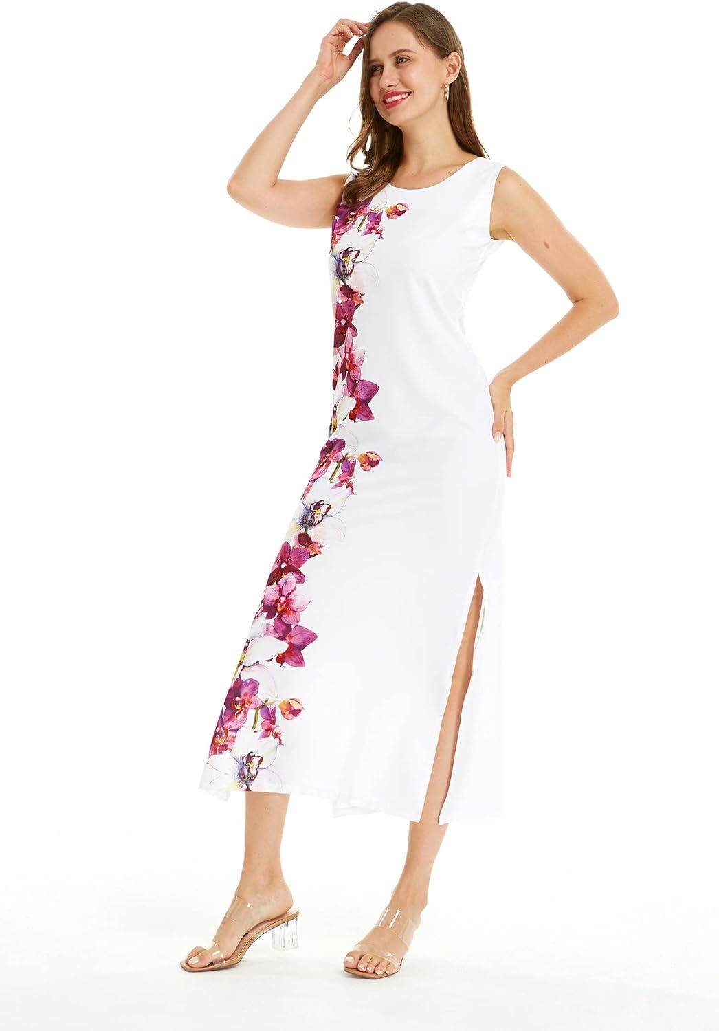 imageMatchable Family Hawaiian Luau Men Women Girl Boy Clothes in Watercolor OrchidWomen Maxi Tank Side