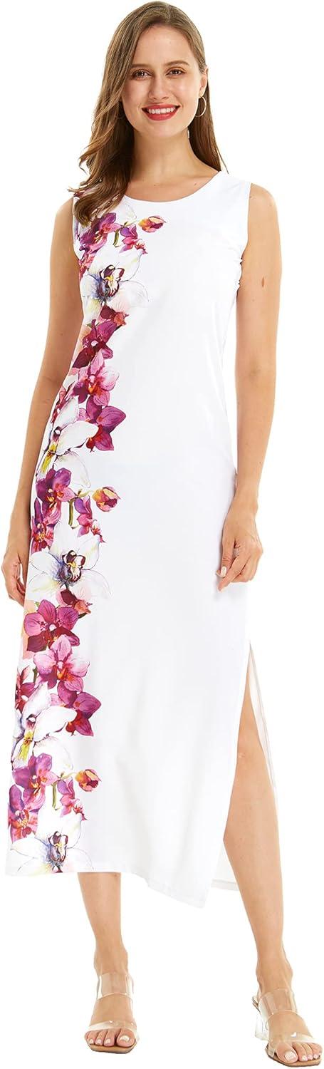 imageMatchable Family Hawaiian Luau Men Women Girl Boy Clothes in Watercolor OrchidWomen Maxi Tank Side
