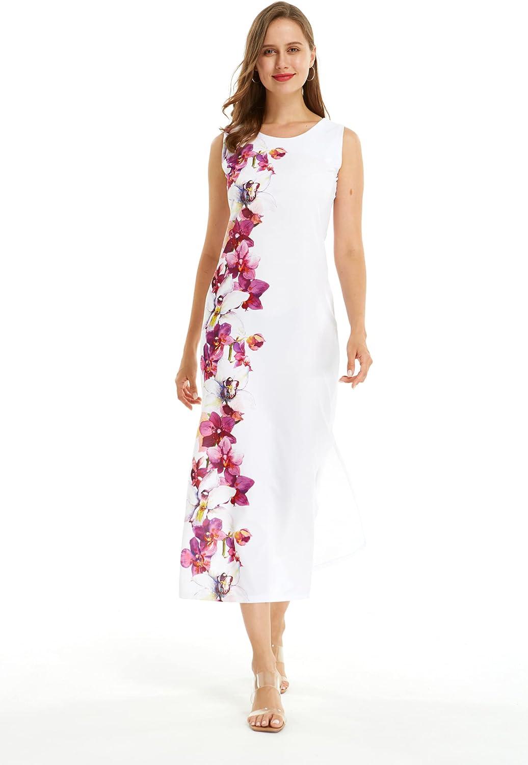 imageMatchable Family Hawaiian Luau Men Women Girl Boy Clothes in Watercolor OrchidWomen Maxi Tank Side