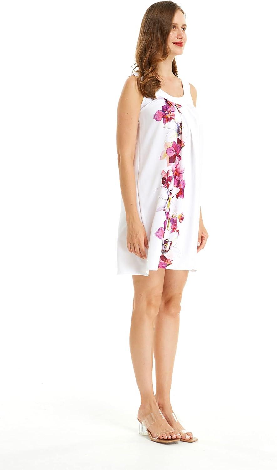 imageMatchable Family Hawaiian Luau Men Women Girl Boy Clothes in Watercolor OrchidWomen Round Neck Shift Dress Side