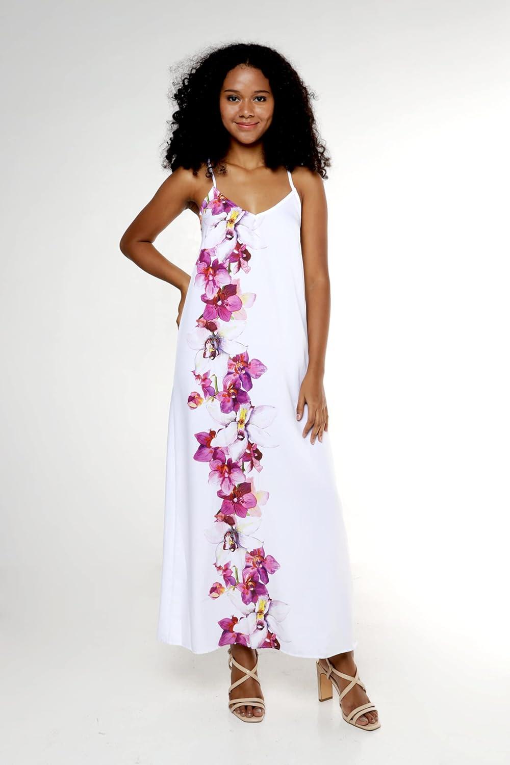 imageMatchable Family Hawaiian Luau Men Women Girl Boy Clothes in Watercolor OrchidWomen Sweet Heart Maxi