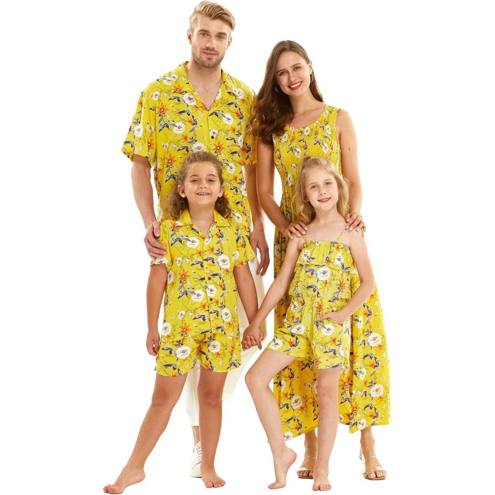 imageMatchable Family Hawaiian Luau Men Women Girl Boy Clothes in Garden Poppy YellowGirl Romper