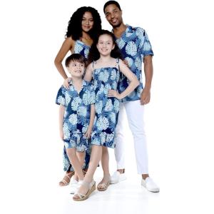 imageMatchable Family Hawaiian Luau Men Women Girl Boy Clothes in Pacific Palm NavyGirl Elastic Ruffle