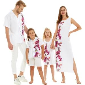 imageMatchable Family Hawaiian Luau Men Women Girl Boy Clothes in Watercolor OrchidWomen Round Neck Shift Dress Side