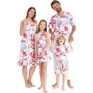 imageMatchable Family Hawaiian Luau Men Women Girl Boy Clothes in Misty Lotus WhiteGirl Fit and Flare