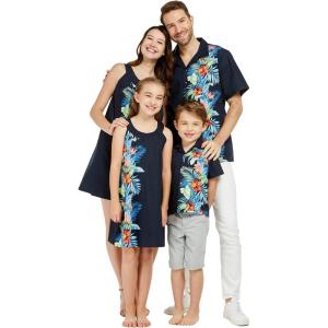 imageMatchable Family Hawaiian Luau Men Women Girl Boy Clothes in Orchid Paradise NavyBoy Short Sleeve
