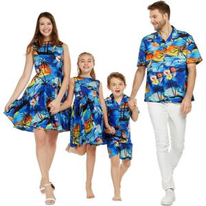 imageMatchable Family Hawaiian Luau Men Women Girl Boy Clothes in Sunset BlueWomen Mermaid Dress