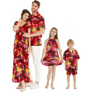 imageMatchable Family Hawaiian Luau Men Women Girl Boy Clothes in Sunset RedWomen Wide Leg Pants
