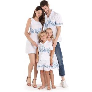 imageMatchable Family Hawaiian Luau Men Women Girl Boy Clothes in White with Blue HibiscusGirl Elastic Strap