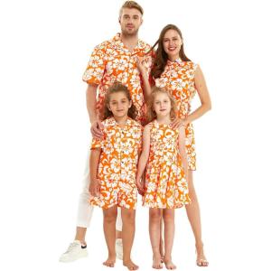 imageMatchable Family Hawaiian Luau Men Women Girl Boy Clothes in Classic Vintage Hibiscus OrangeGirl Elastic Strap