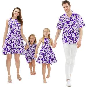 imageMatchable Family Hawaiian Luau Men Women Girl Boy Clothes in Classic Vintage Hibiscus PurpleMen Short Sleeve