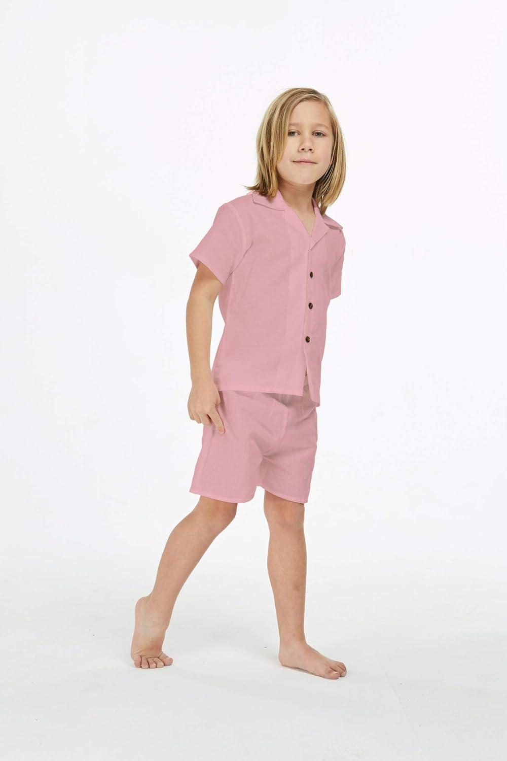 imageMatchable Family Hawaiian Wedding Beach Solid Color Men Women Girl Boy Clothes in Coral PinkBoy Short Sleeve