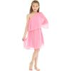 imageMatchable Family Hawaiian Wedding Beach Solid Color Men Women Girl Boy Clothes in Coral PinkGirl One Shoulder Ruffle