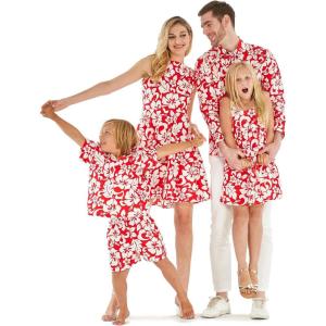 imageMatchable Family Hawaiian Luau Men Women Girl Boy Clothes in Classic Vintage Hibiscus RedGirl Simple Muumuu